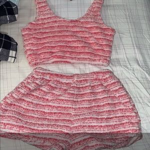 Pink fur short set size small